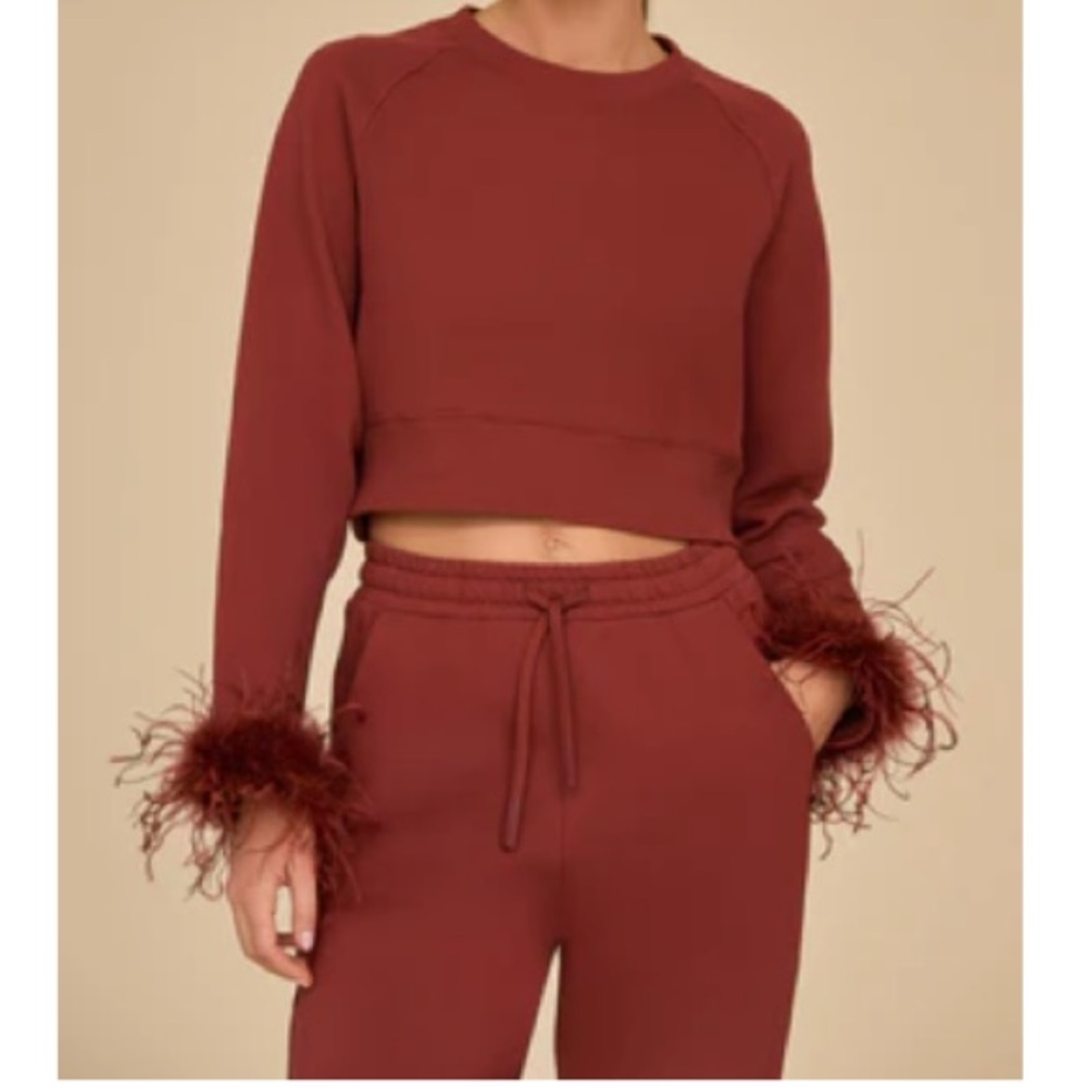 NWT Noli Shop Rada Feather Trim Sweatshirt & Joggers 2 Piece Set - Size S - Picture 3 of 10